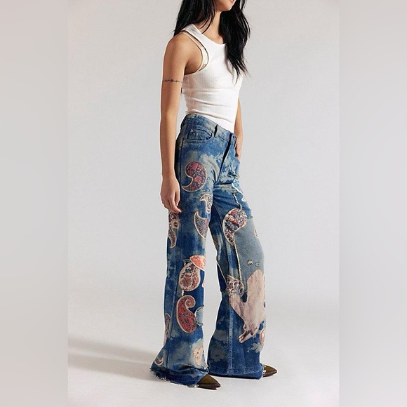 Free People Denim - Free people Flying High Patched flare Jeans